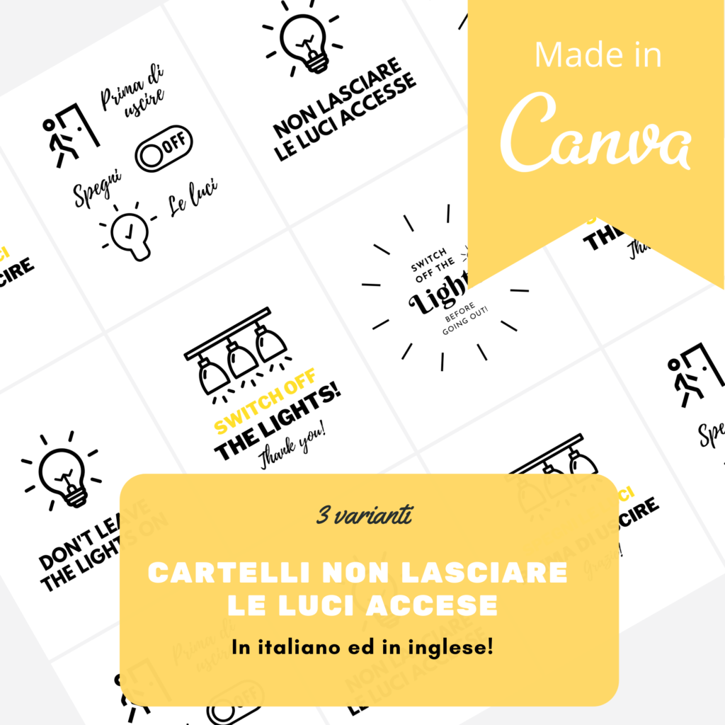 Cartelli per ospiti spegnere le luci/ sign switch off the light in italiano ed in inglese. stampa immediata, instant download, 15x10 ("4x6), 13x18 ("5x7)