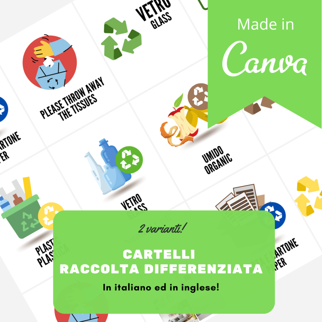 Cartelli raccolta differenziata/ recicle sign. stampa immediata in italiano ed in inglese, instant download, 15x10 ("4x6), 13x18 ("5x7)