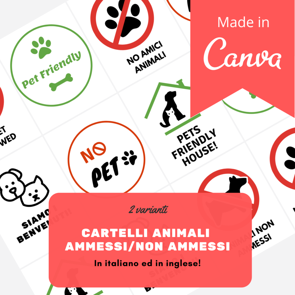 Cartelli animali ammessi/non ammessi per la tua struttura/ sign no/yes pets in italiano ed inglese stampa immediata, instant download, 15x10 ("4x6), 13x18 ("5x7)